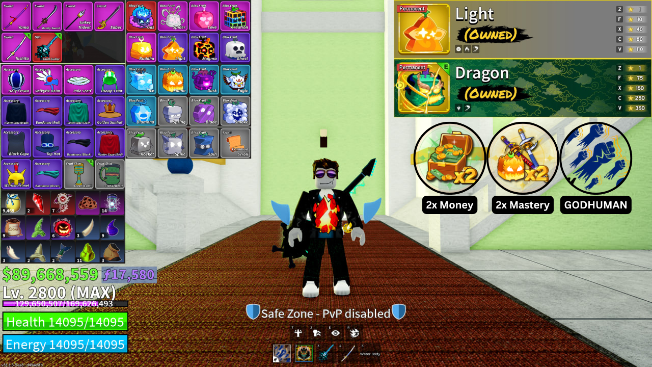 BF | Level : Max | ผลถาวร : แสง + มังกร | เกมพาส : เงิน + มาส | เผ่าV3 : ฉลาม | ฮาคิสังเกตุV1