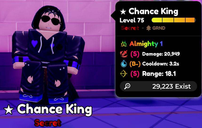 ตัวละคร *Secret Almighty* แบบเทรด ฮาคาริ อีโว Chance King (S/B-/S)